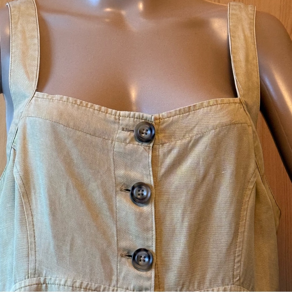Sundance Tencel Linen Blend Midi Dress L Button Down Sleeveless Beige Yellow - Picture 6 of 16